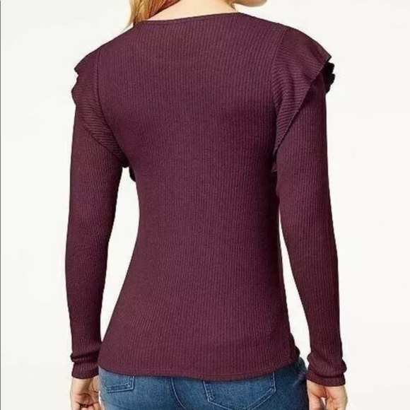 Lucky Brand Rib Ruffle Top, Tawny Port, Large - Picture 5 of 11